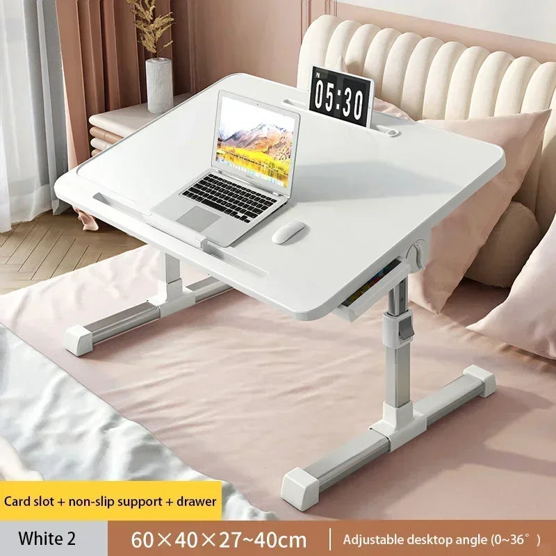 Foldable Lift Laptop Desk for Bed Adjustable Stand Portable Lap Table Breakfast Tray Desk with Drawer for Eating Working Gaming