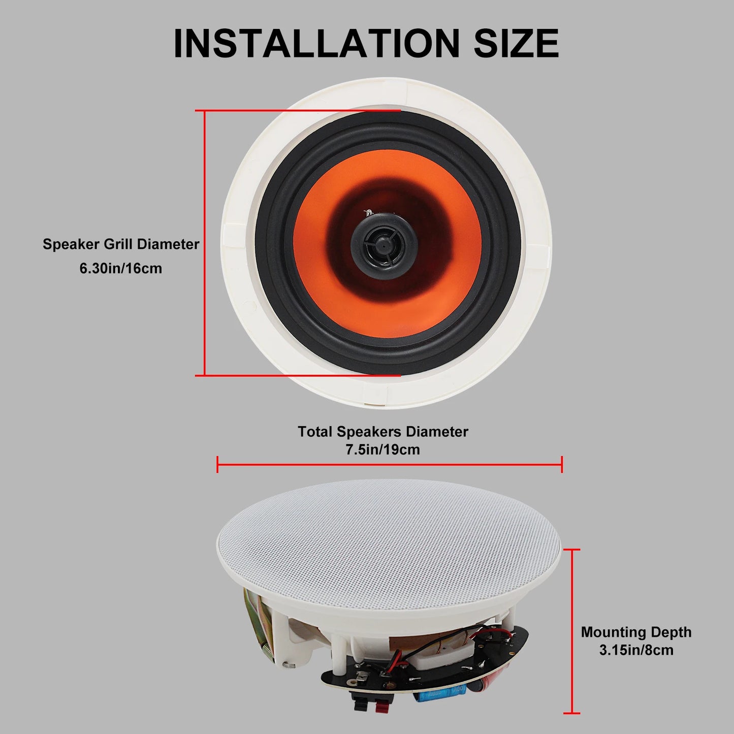 Herdio 6.5 Inch Home Audio 300W Ceiling Bluetooth Speaker Home Recessed Speaker System For Indoor Kitchen Bedroom Bathroom