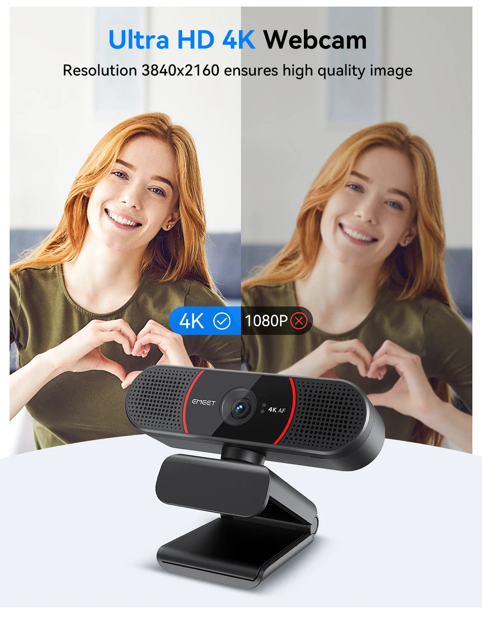 Webcam 4K Web Camera With Tripod EMEET USB Computer Autofocus Streaming Camera with Microphones for Zoom/Teams/OBS/PC/Mac/Laptop