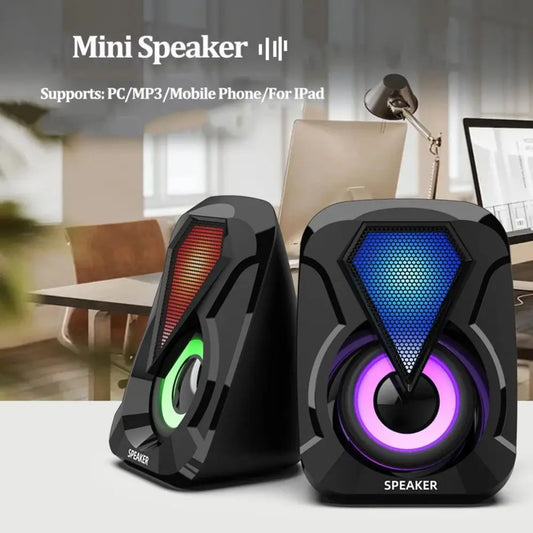 USB wired computer speaker, bass stereo speaker, color RGB light, laptop, smartphone, MP3 player