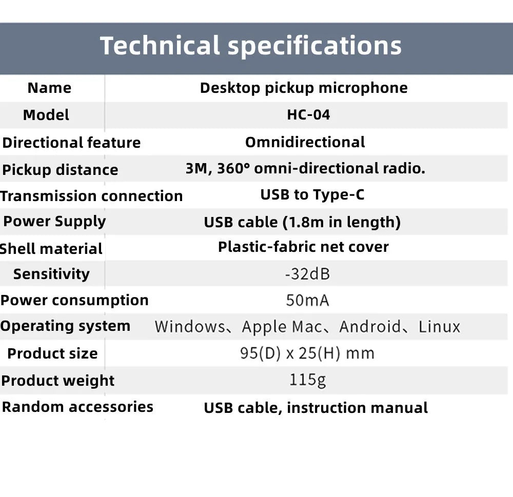 Omnidirectional Microphone for Video Conference Mini Portable 360° Voice 6M Pick up USB Plug Play Educate Business Online Live