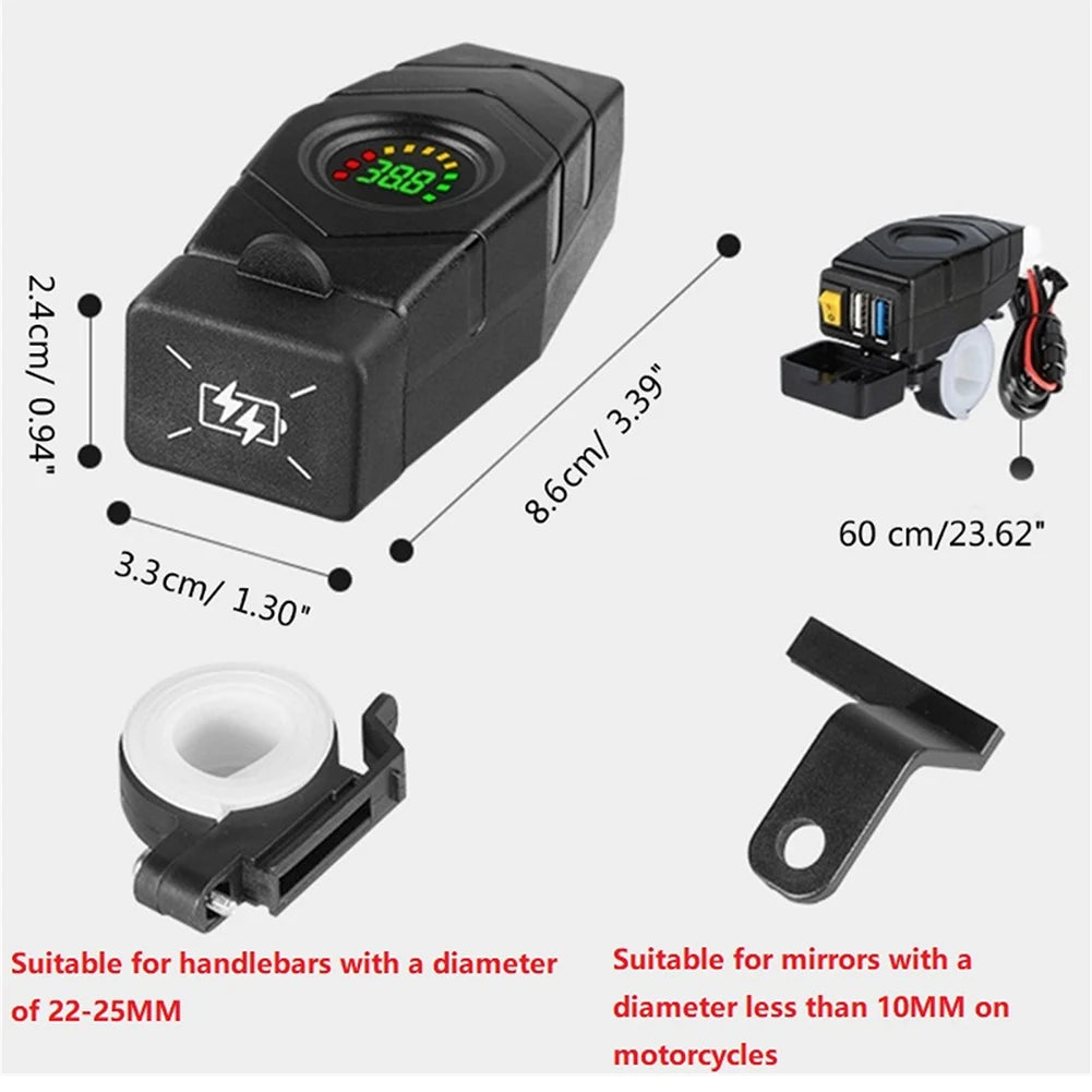 28W QC3.0 Quick Charge Usb Charger Waterproof E-Bike 20V-90V Electric Bike Motorcycles Scooter 36V 48V 72V Voltmeter Switch