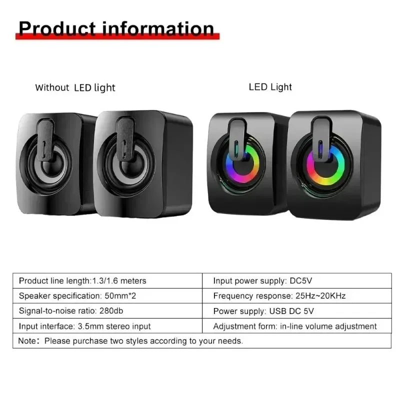 Computer Speakers PC Sound Box HIFI Stereo Microphone with LED Light for Desktop Computer Surround Music RGB Gaming Speakers