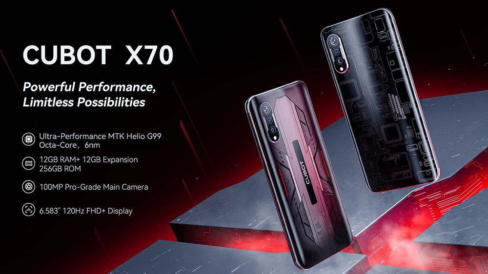 Cubot X70, Smartphone Android 13, Helio G99, Octa-Core, 120Hz 6.583 Inch Screen, 24GB RAM(12+12GB), 256GB ROM, 100MP Camera, NFC