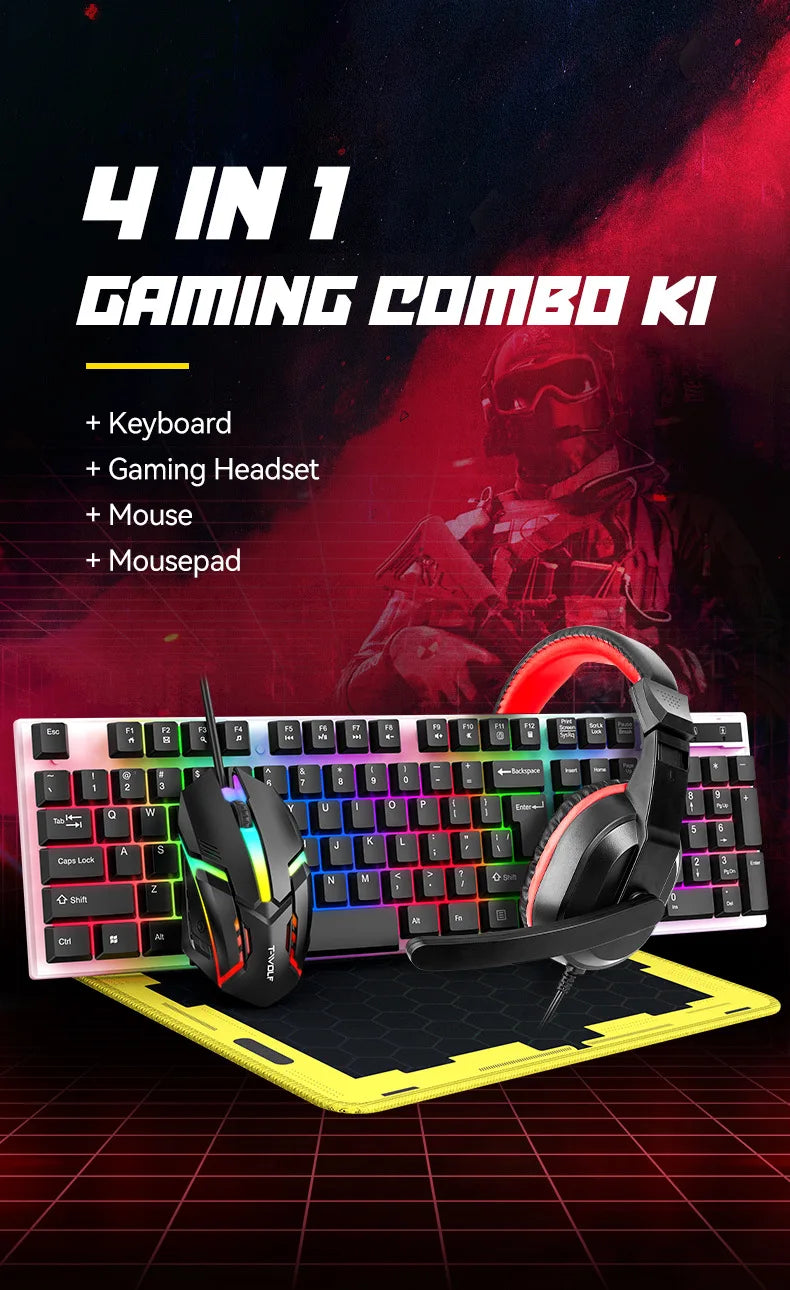 wired Keyboard and Mouse Set, Keyboard and Mouse Earphones, Mouse Pad, Four Piece Set, Luminous Game Set