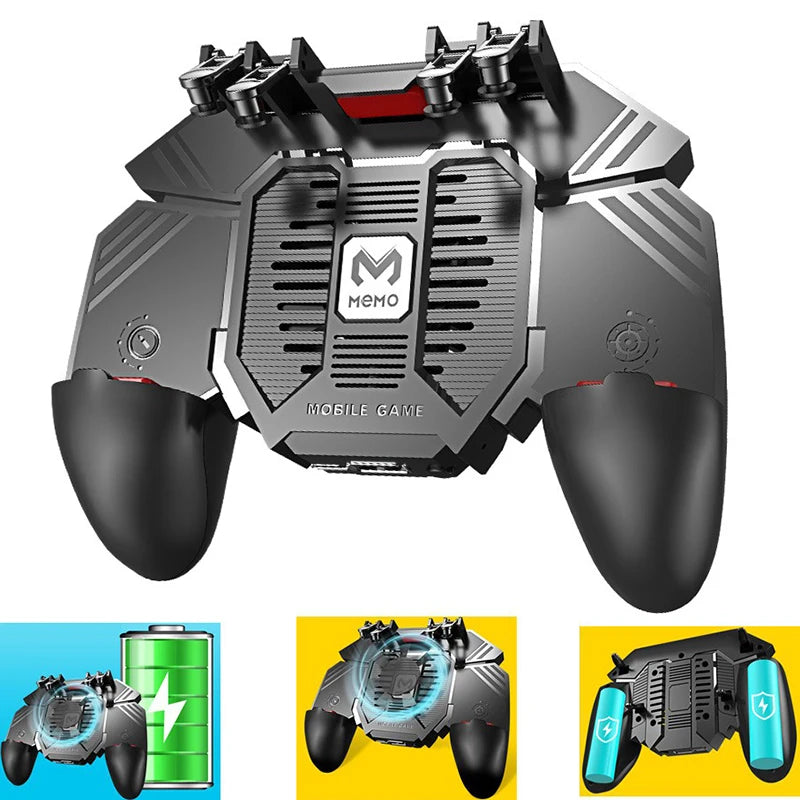 AK77 Pubg Mobile Game Controller 6 Fingers with Fan Pubg Trigger Gamepad Joystick for Android Ios Game Pad Movil with Battery