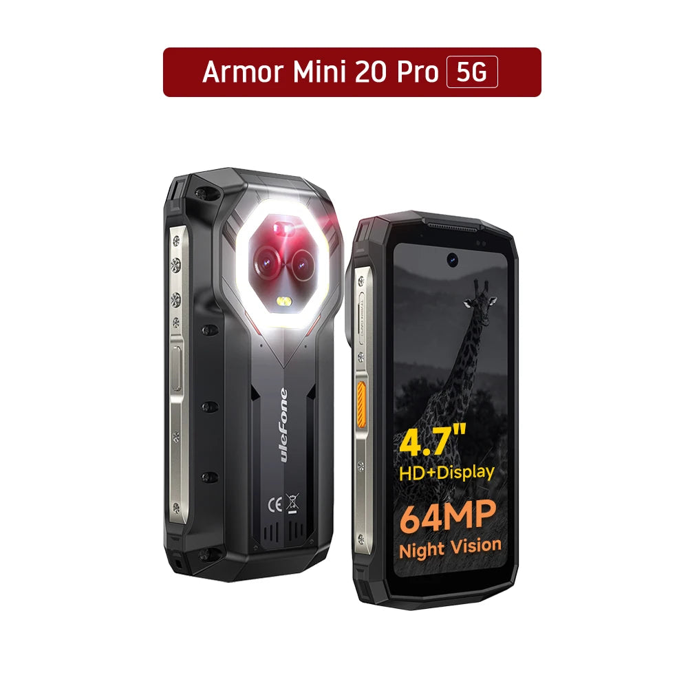 【World Premiere】Ulefone Armor Mini 20 Pro 5G 4.7" Rugged Phone 64MP Night Camera Android 14 Smartphone 6200mAh Mobile phone LED