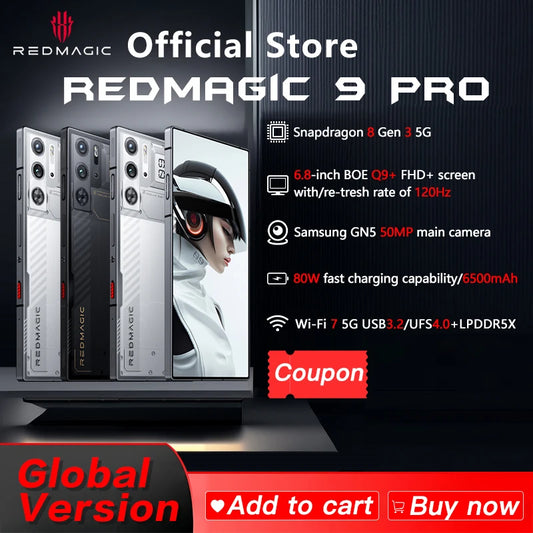 Original Global Version RedMagic 9 Pro 5G Phone 6.8" Q9+ Full Flat FHD+ Gaming Phone Snapdragon 8 Gen 3 6500mAh 50MP NFC