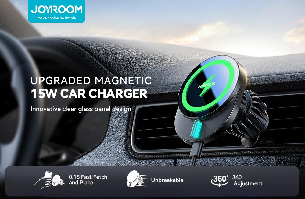 Joyroom 15W Wireless Charging Car Phone Holder Magnetic Phone Mount Car Charger Air Vent Car Phone Holder Mount For iPhone 16-12