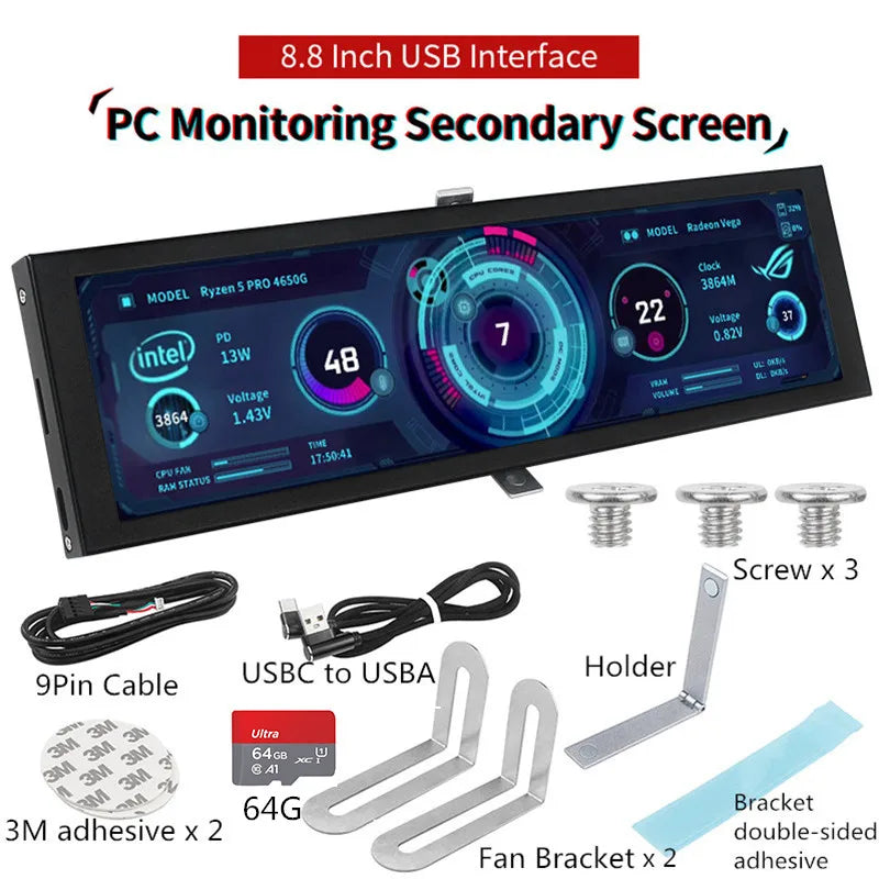 NEW Turing 8.8 inch IPS TYPEC Secondary Screen Case CPU GPU RAM Computer Monitoring USB Display Chassis Smart  AIDA Free