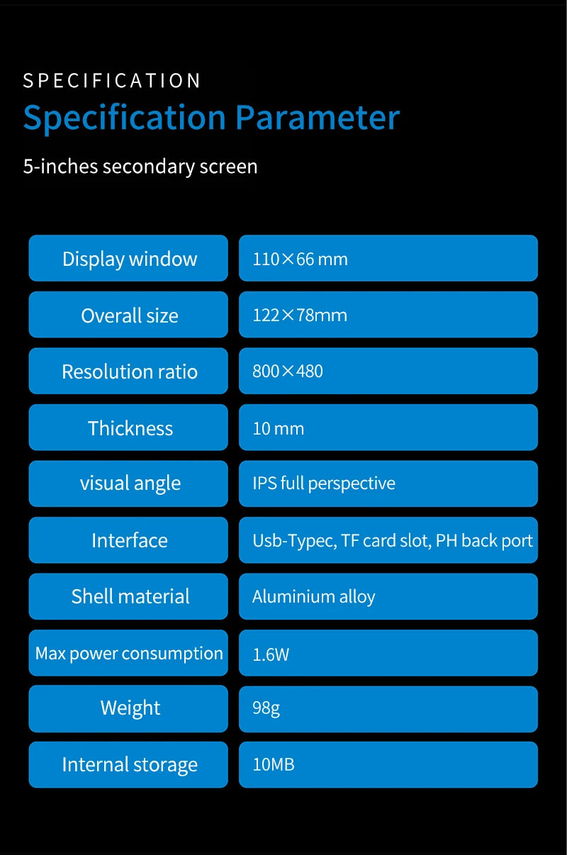 5 Inch USB Type C Display IPS Secondary Screen LCD  Computer CPU GPU RAM HDD 800x480 USBC NO HDMI-compatible Monitor NO AIDA64