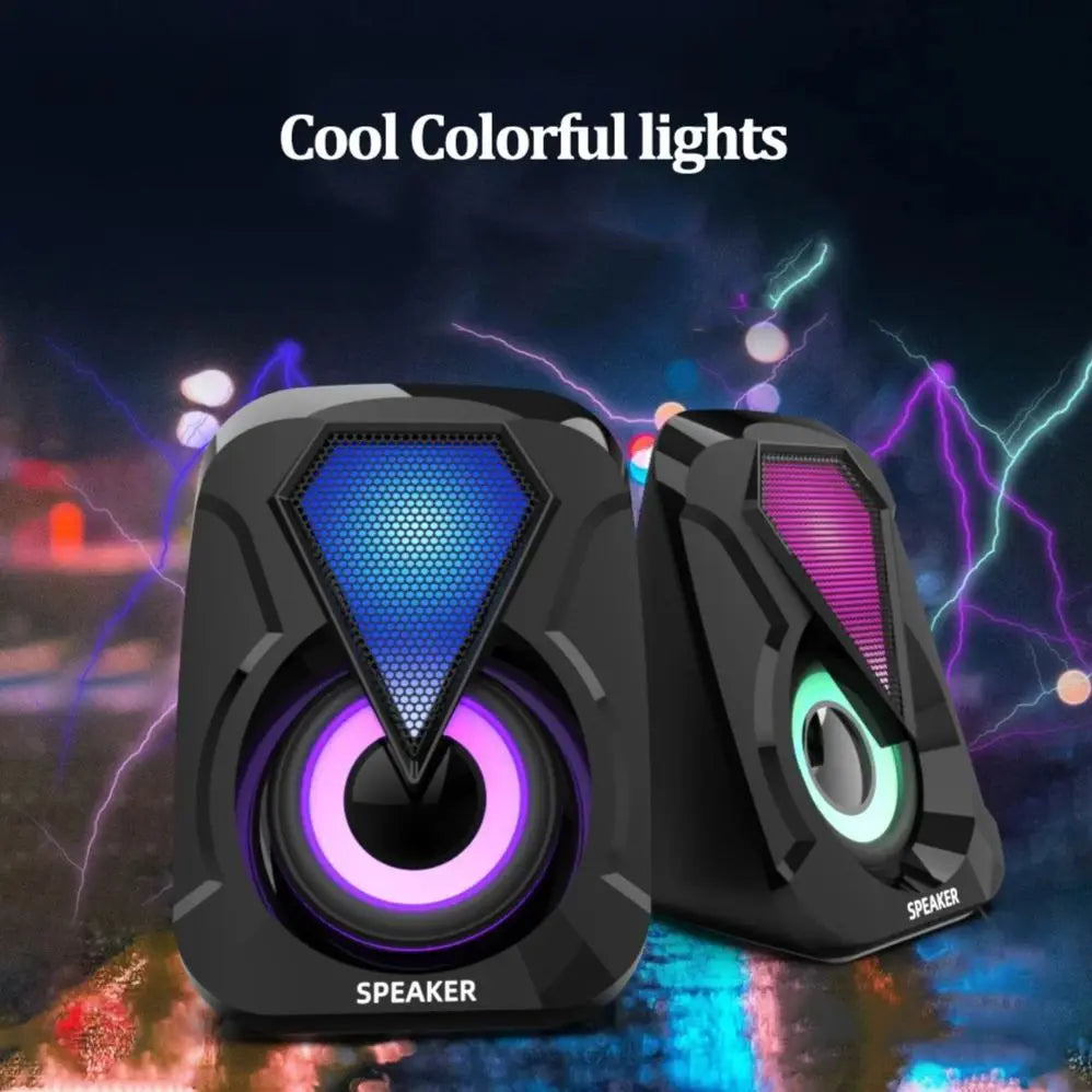 USB wired computer speaker, bass stereo speaker, color RGB light, laptop, smartphone, MP3 player