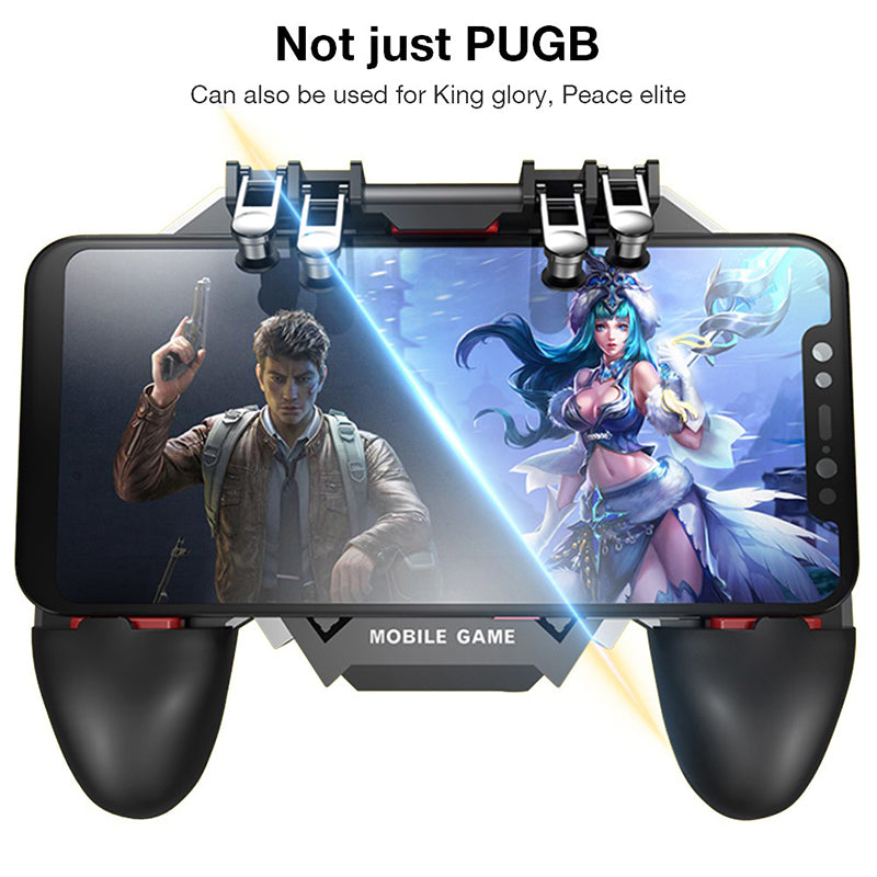 AK77 Pubg Mobile Game Controller 6 Fingers with Fan Pubg Trigger Gamepad Joystick for Android Ios Game Pad Movil with Battery