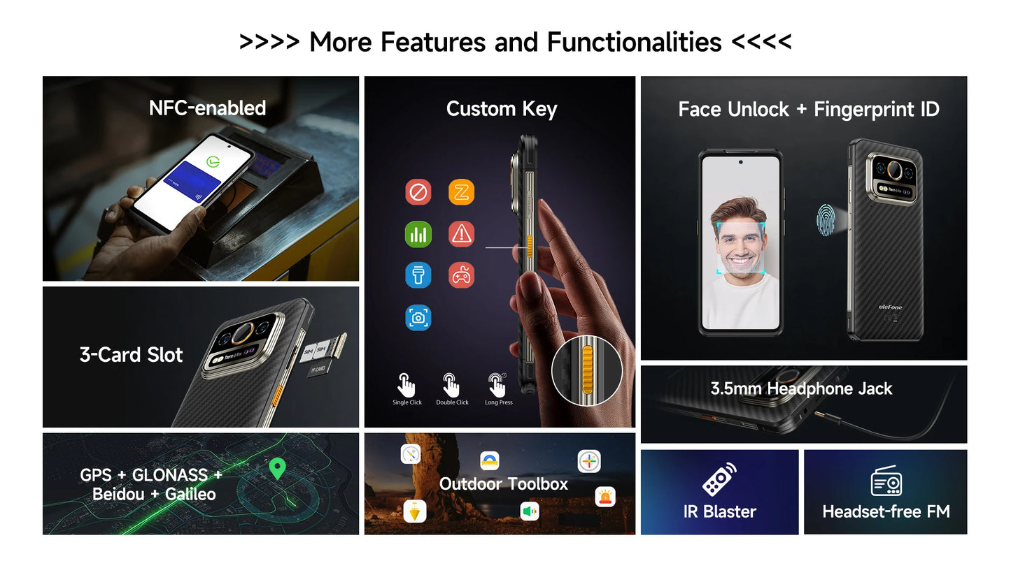 Ulefone Armor 25T Pro 5G  Rugged Phone  Android 14 30W Wireless Charging 50MP+64MP Night NFC Waterproof Smartphone