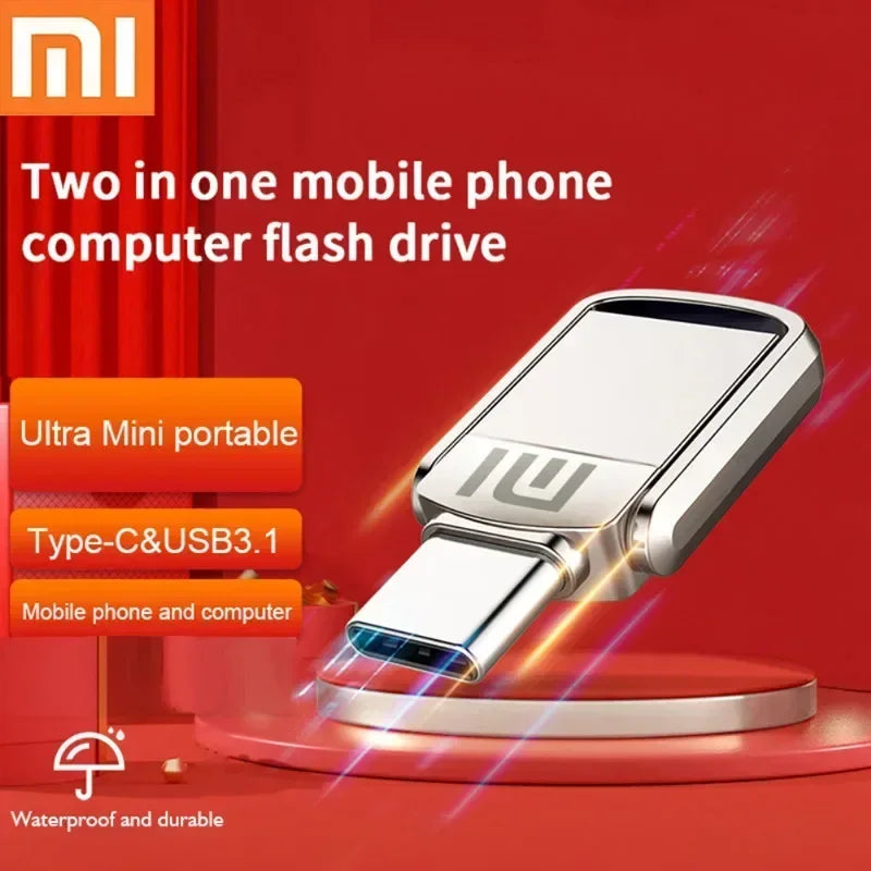 XIAOMI 2TB Metal Pendrive 2 IN 1 OTG 1TB 512GB USB Flash Drives 256GB 2TB USB 3.0 Pen Drive Memory Stick Type C For Cellphone PC