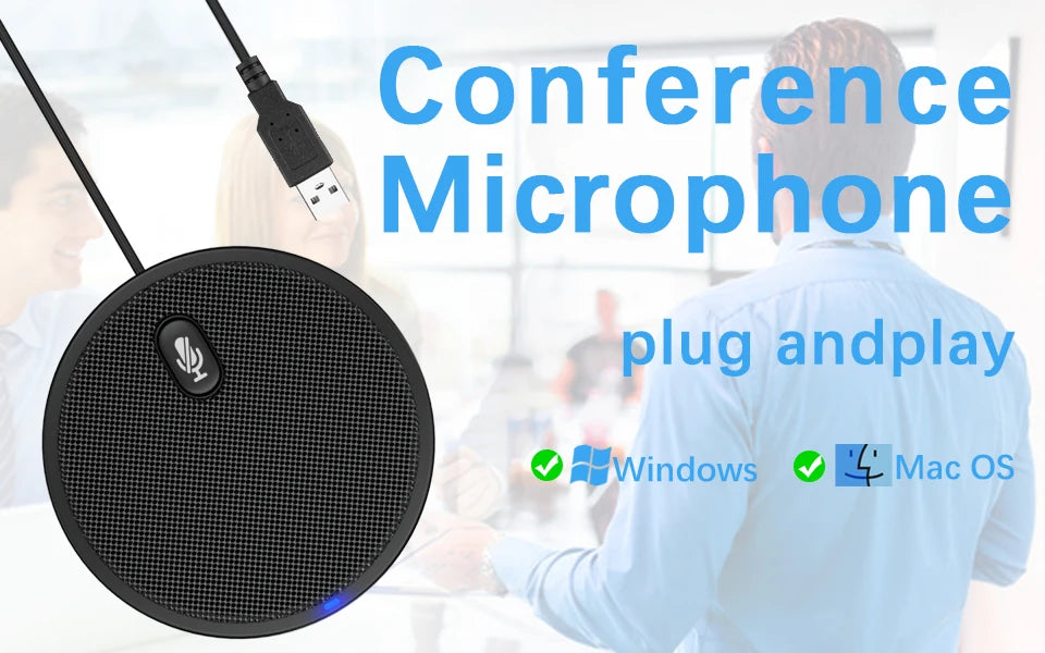 Upgraded USB Conference Microphone 360° Pickup Omnidirectional Condenser Speakerphone with Mute Key for Video Conference Skype