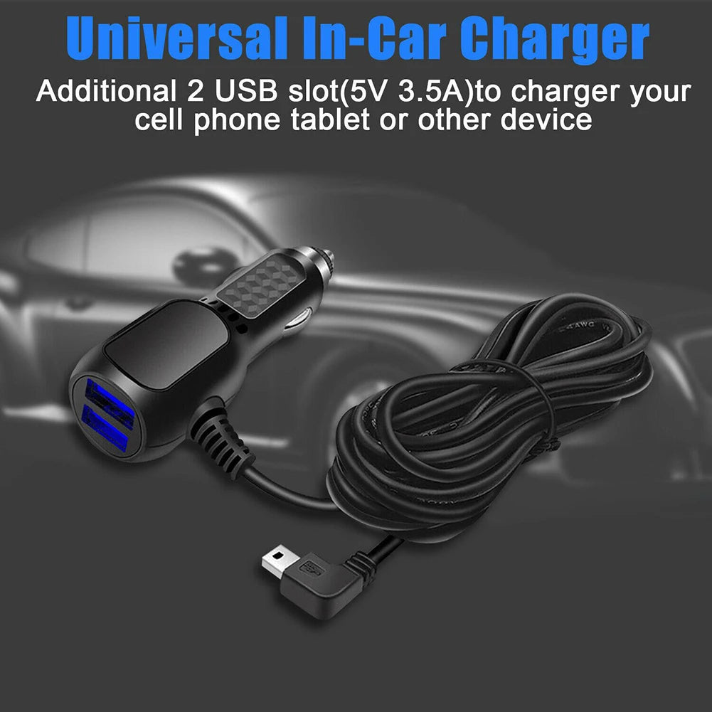 DVR Charging Cable Dash Cam Car Charger Mini USB Cable / Micro USB 11.5ft Power Cord Supply 12-24V For DVR Camera GPS