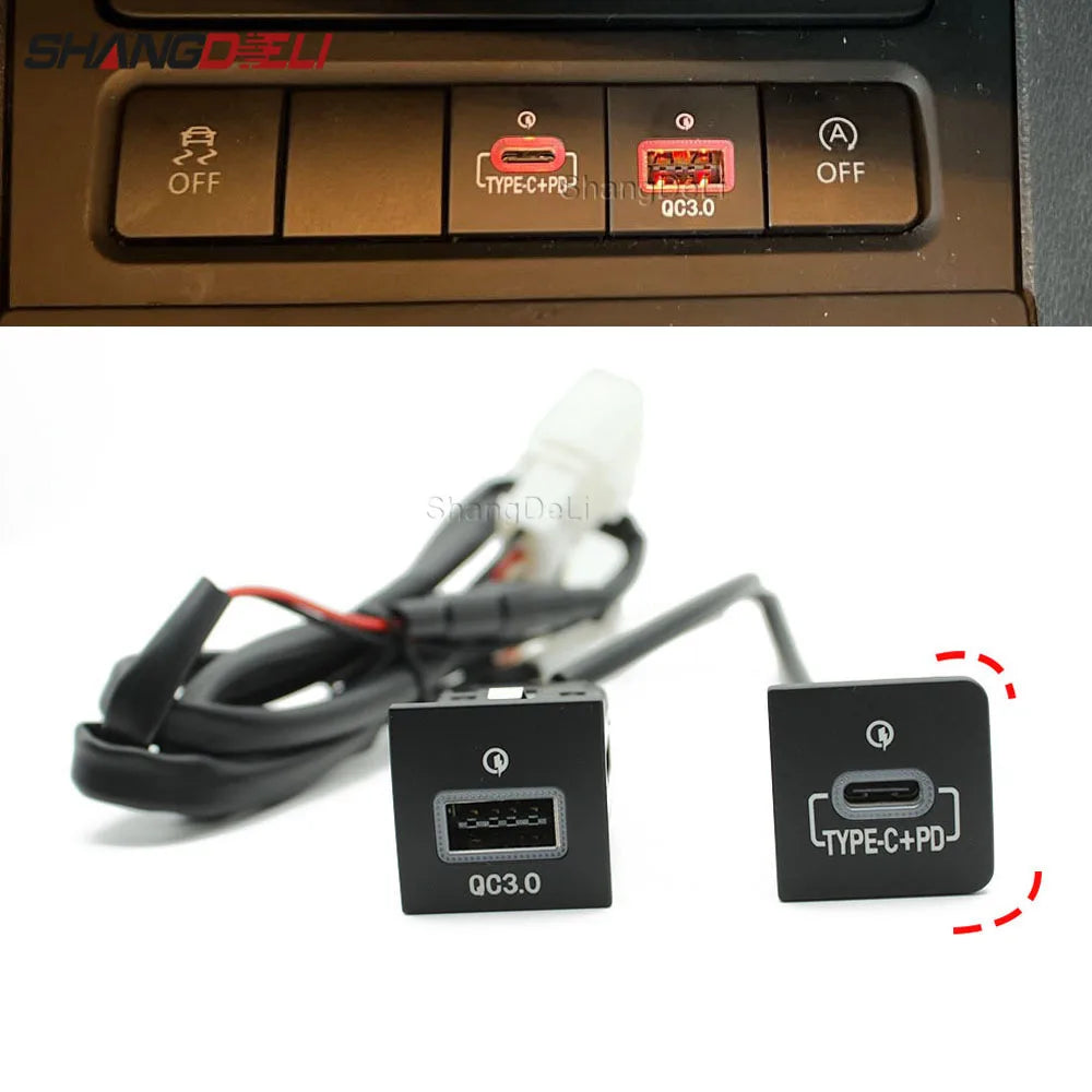 Car USB Charger PD Quick Charge QC3.0 Phone Charging Adapter Outlet Button For VW Golf 6 MK6 Jetta 5 Scirocco 2006 - 2012