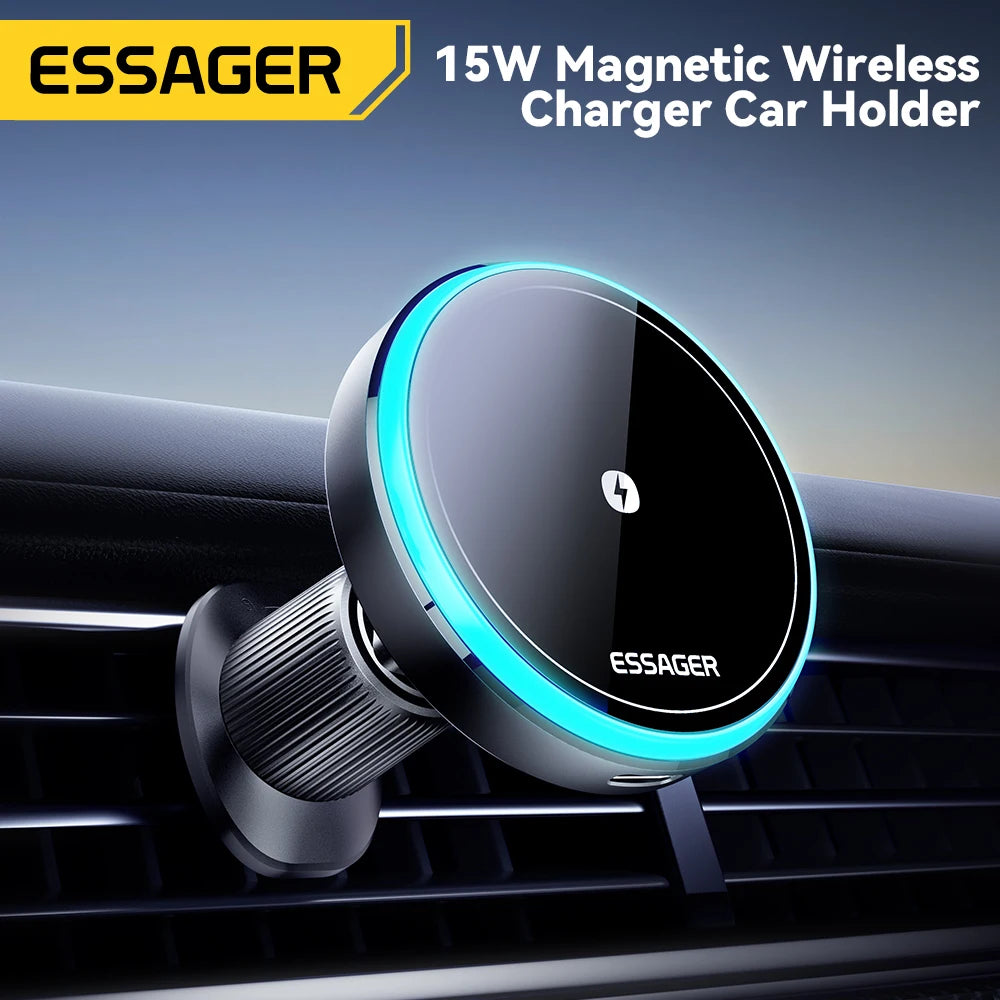 Essager 15W Magnetic Wireless Car Phone Holder Adjustable 360 degrees Car Charger For iPhone15 14 13 Pro Samsung Universal Phone