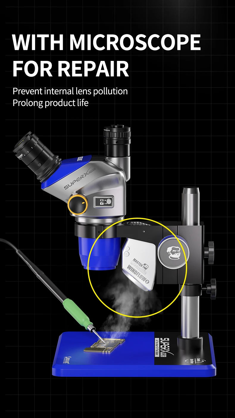 Mechanic 2 IN 1 Fume Extractor LED Ring Lamp Instrument  8000R/M 4 Gear Smoking Fan with Adjustable LED Microscope Light Source