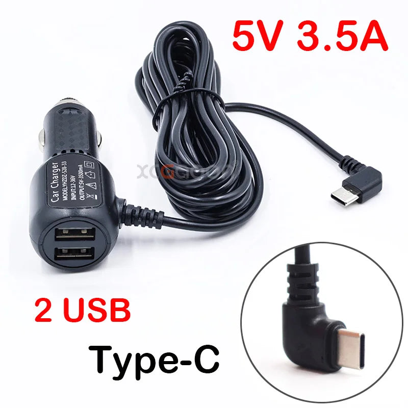 Mini Micro USB Car Charger 3.5meter 5V 3.4A With 2 USB Ports for Car DVR Dash Camera GPS Video Recorder, Input DC 8V-36V