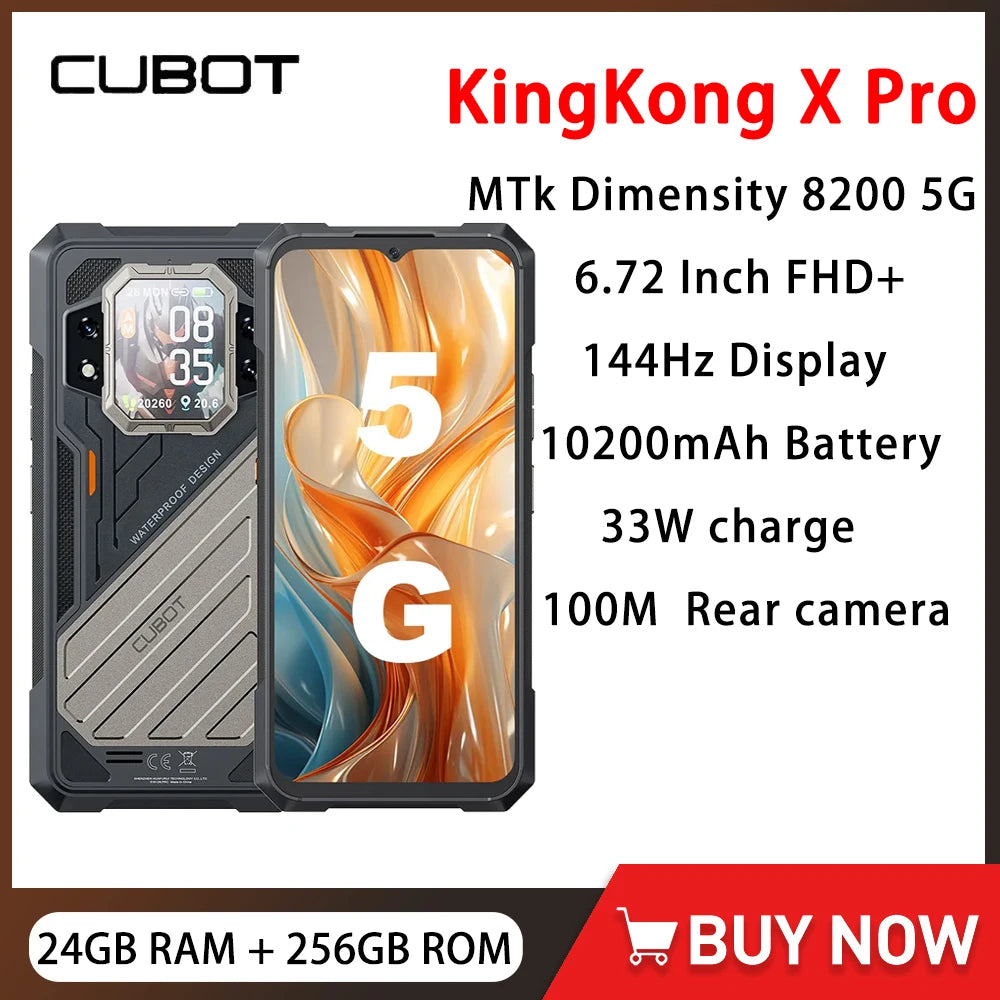 CUBOT KINGKONG X PRO 5G Rugged Smartphone Android 14 10200mAh 24GB RAM+256GB ROM Mobile Phone 100MP 6.72Inch Screen 144Hz NFC