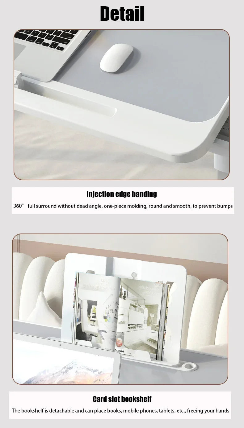 Foldable Lift Laptop Desk for Bed Adjustable Stand Portable Lap Table Breakfast Tray Desk with Drawer for Eating Working Gaming