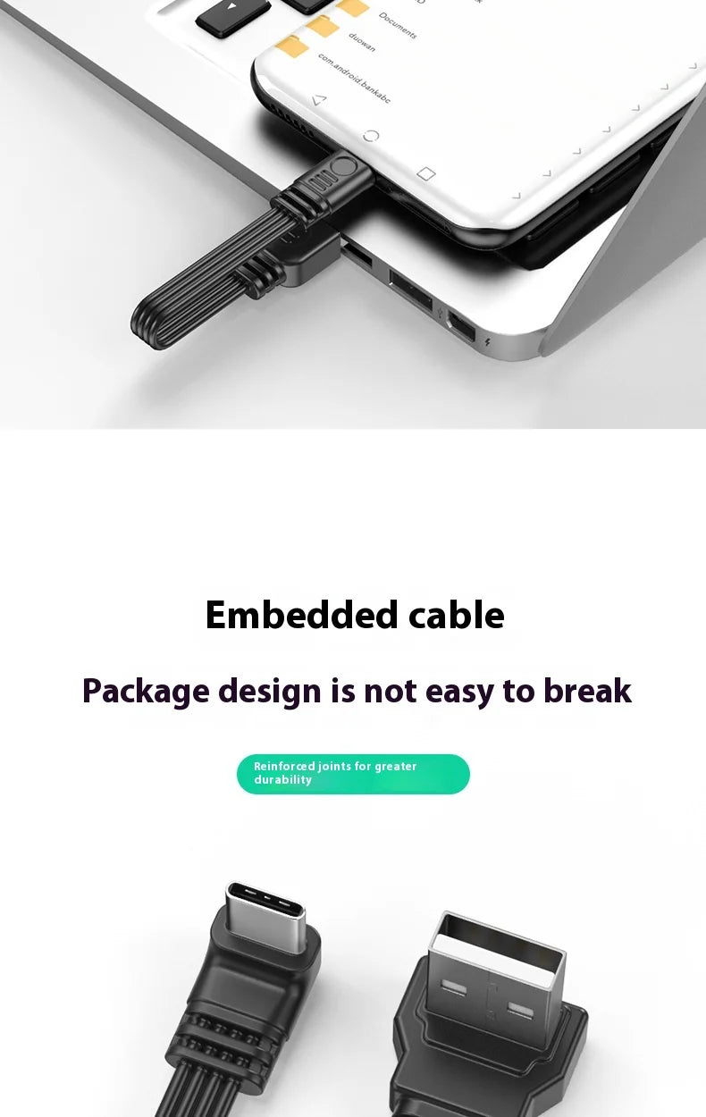 USB to TypeC data cable with left and right bend wires 2.0 transmission, 2A power supply, TypeC flat silicone cable