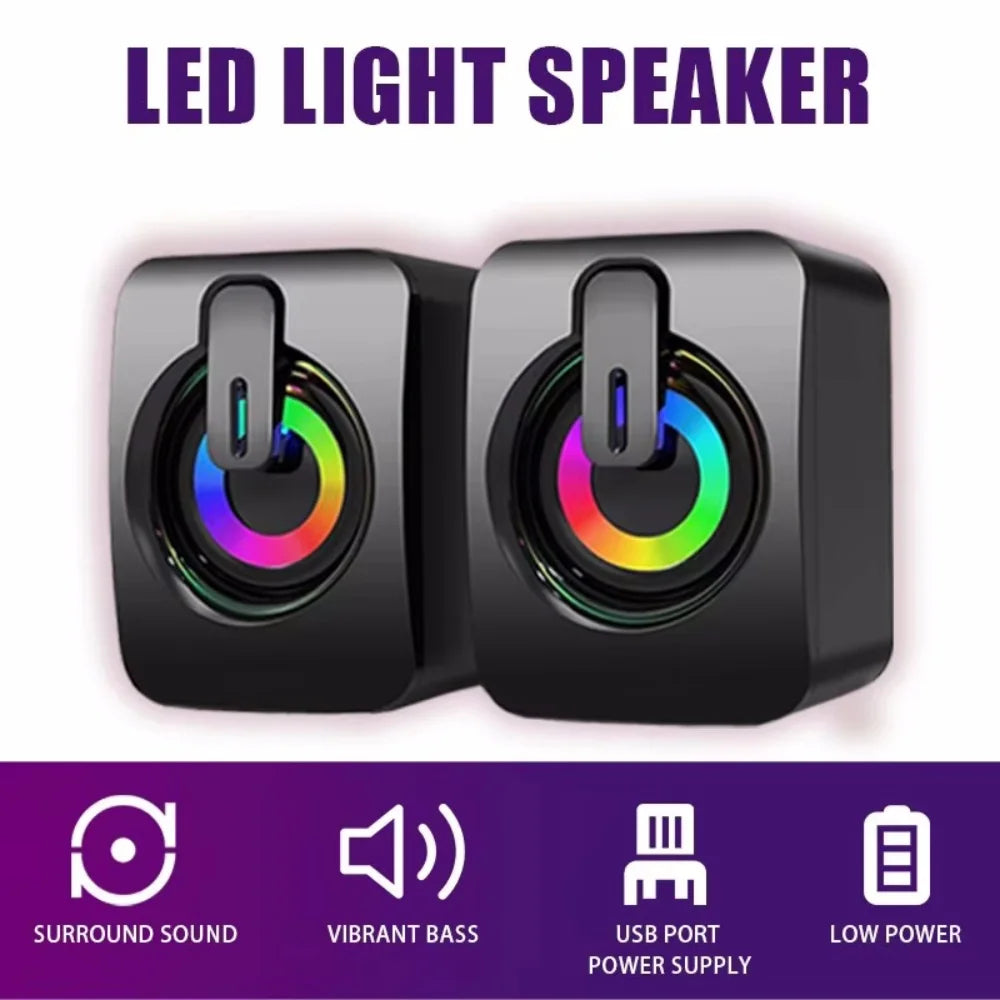 New Computer Speakers PC Sound Box HIFI Stereo Microphone USB Wired Caixa De Som with LED Light for Desktop Wholesale Subwoofer