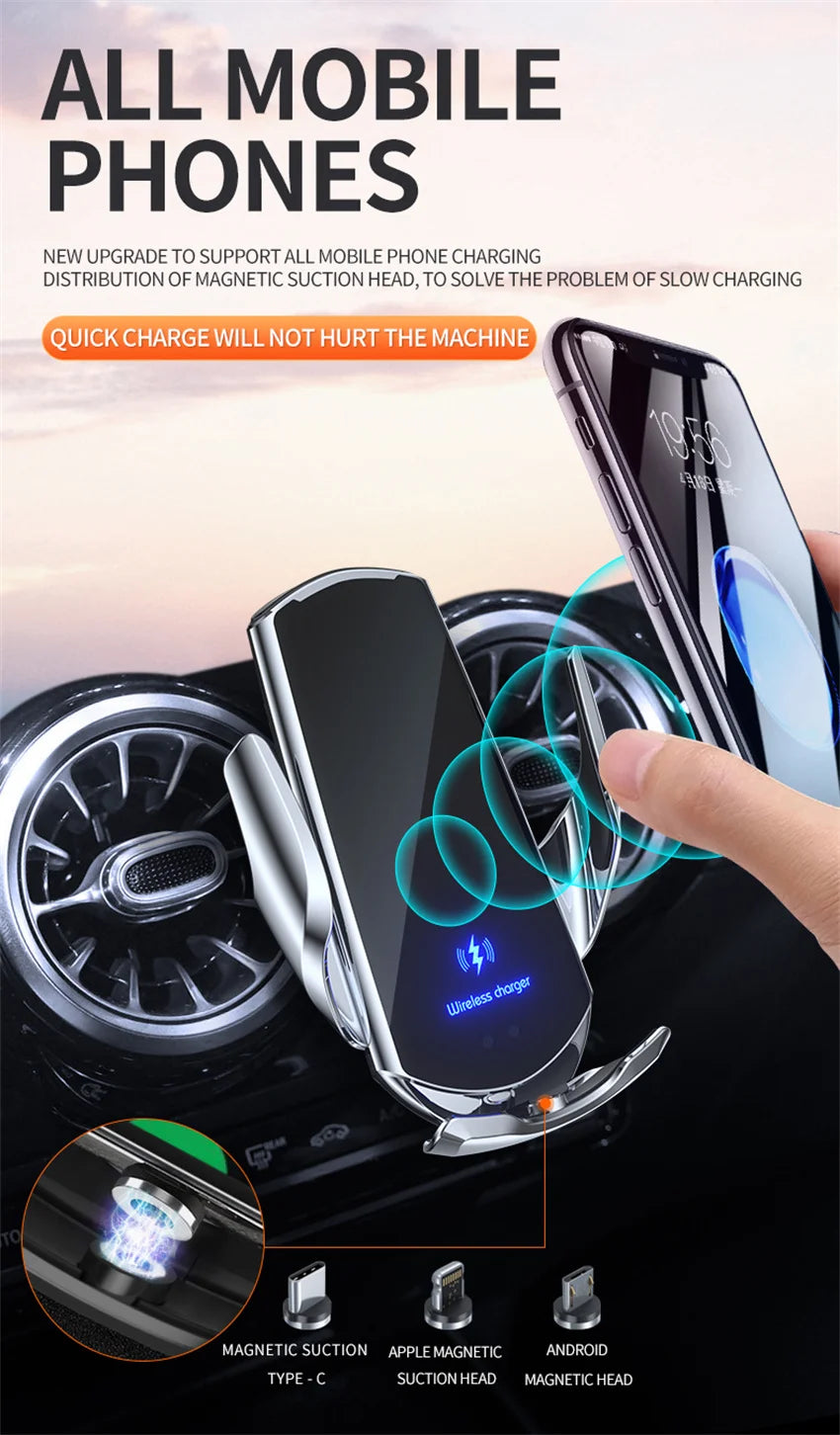 30W Car Wireless Charger Magnetic Automatic Car Mount Phone Holder For iPhone Xiaomi Samsung Infrared Induction Fast Charging