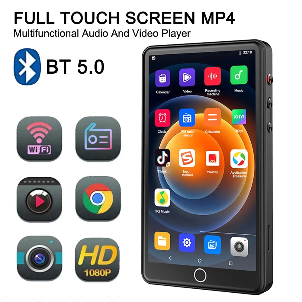 Portable WiFi MP4 Player with Camera 16G Memory Bluetooth 5.0 Full Touch Screen FM Radio/Browser/Photographer/Music Player