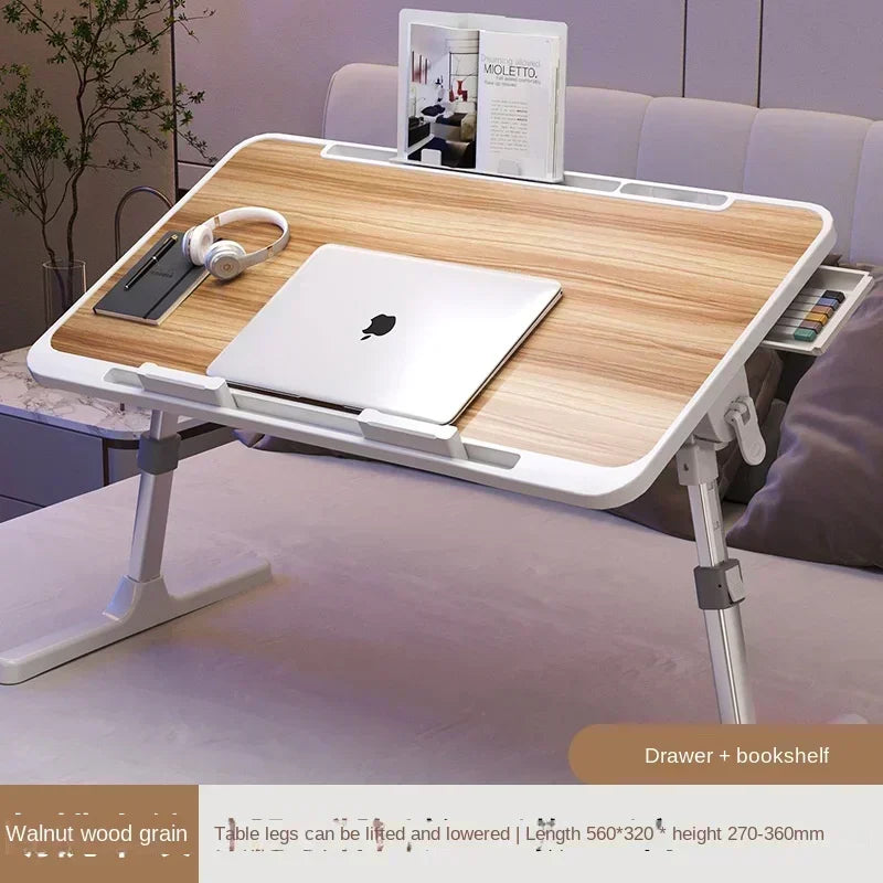 Foldable Lift Laptop Desk for Bed with Radiator Adjustable Stand Lap Table Breakfast Tray Desk with Drawer for Working Gaming