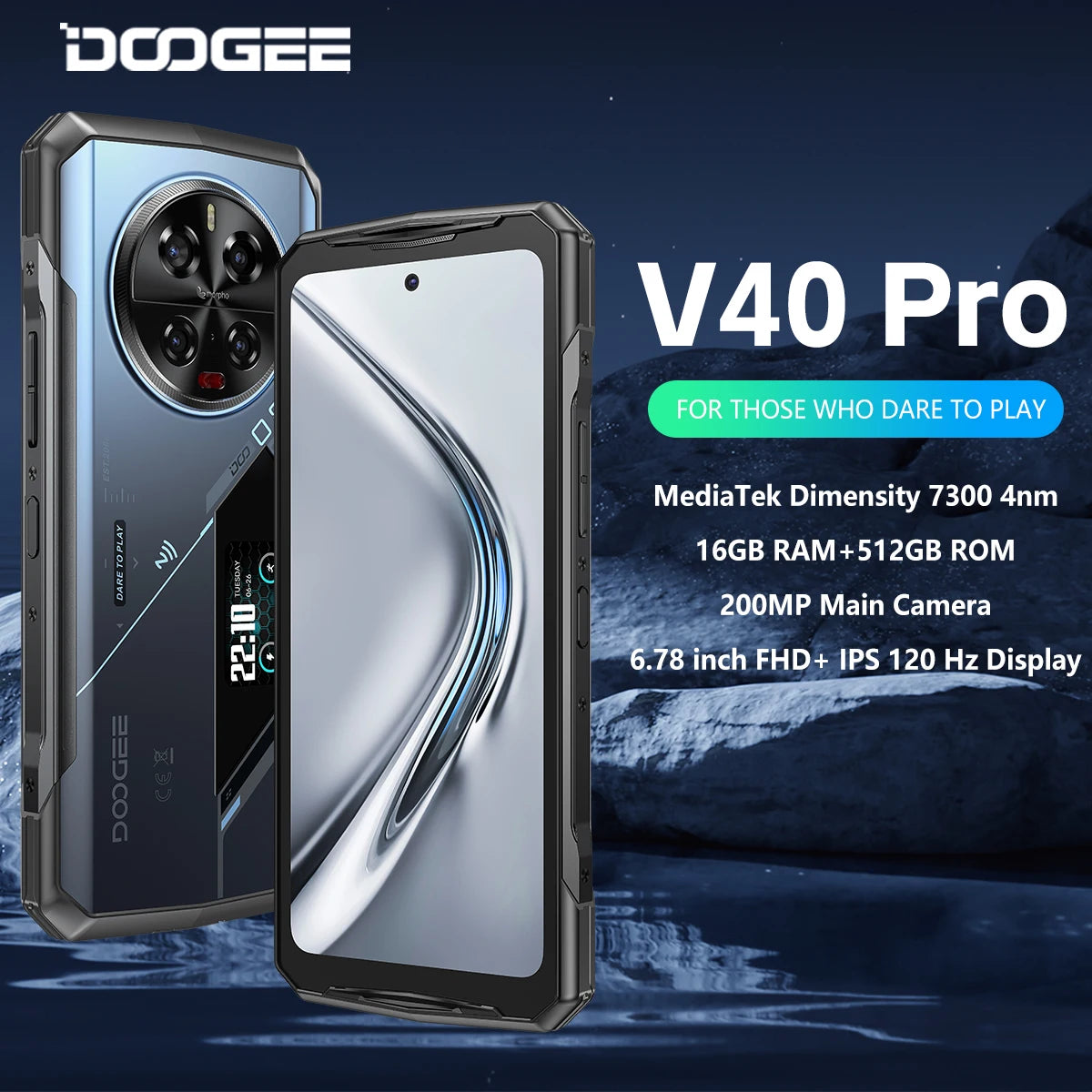 DOOGEE V40 Pro 5G Rugged Phone 6.78" 16GB+512GB Gaming Phones Dimensity 7300 200MP AI Camera 8680mAh Android 14