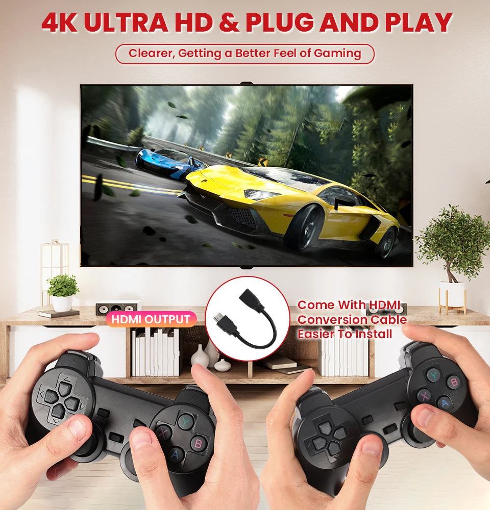 GD10 Plus Game Stick 4K HD Video Game Console 2.4G Double Wireless Controller Game Stick For N64/PSP/PS1/GBA