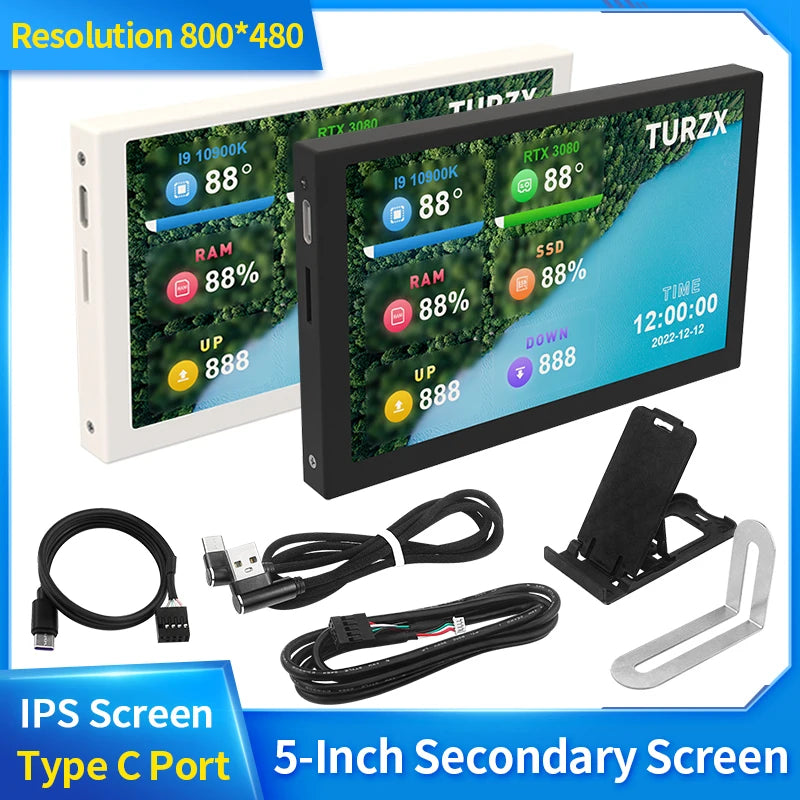 5 Inch IPS Type-C Secondary Screen Dynamic 800x480 LCD Display CPU GPU RAM HDD Monitoring Freely AIDA64 with Aluminum Case