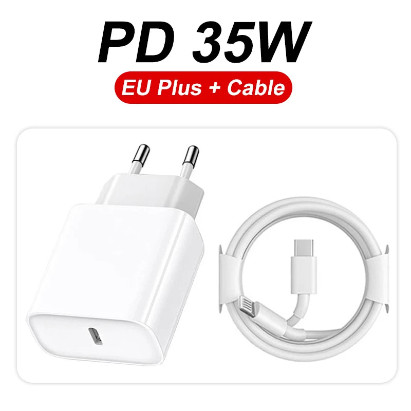 For Apple Original 35W Fast Charger For iPhone 14 13 12 11 Pro Max USB-C Quick Charging X XS XR 7 8 Plus Cable Phone Accessories