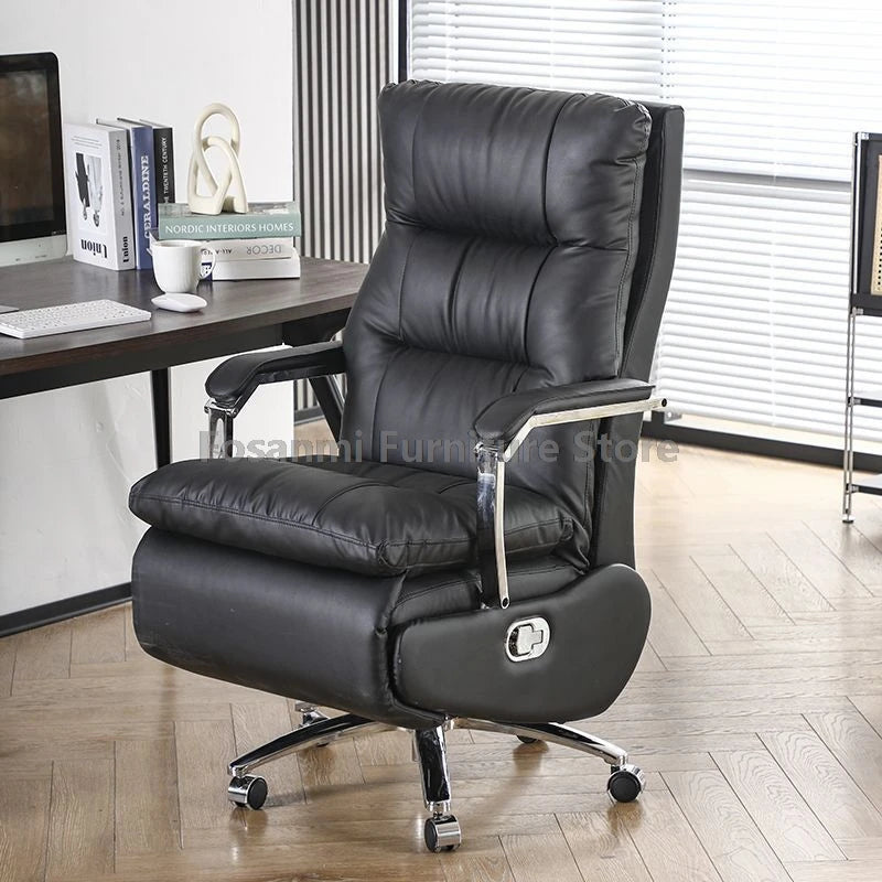 Leather Thick Backrest Boss Office Chairs with Armrests Reclining Home Soft Desk Chair Comfortable Gaming Computer Swivel Chair