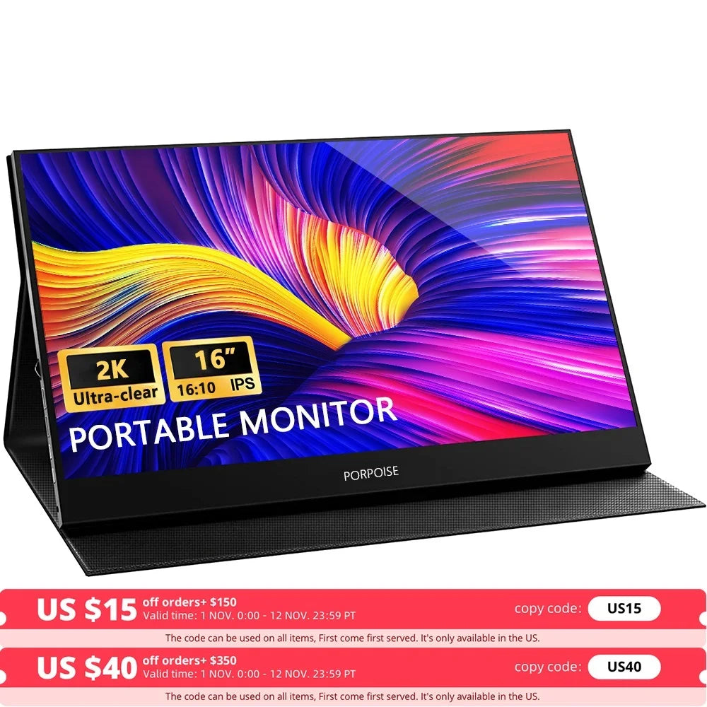 New! Portable Monitor 2K 16'' Ultra-clear 2560x1600 100% sRGB Laptop Monitor USB C HDMI Gaming Computer Display IPS