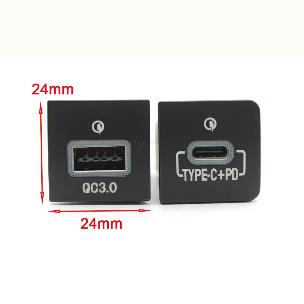 Car USB Charger PD Quick Charge QC3.0 Phone Charging Adapter Outlet Button For VW Golf 6 MK6 Jetta 5 Scirocco 2006 - 2012