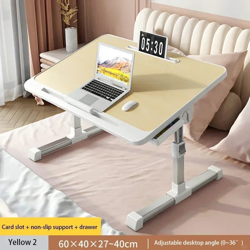 Foldable Lift Laptop Desk for Bed Adjustable Stand Portable Lap Table Breakfast Tray Desk with Drawer for Eating Working Gaming