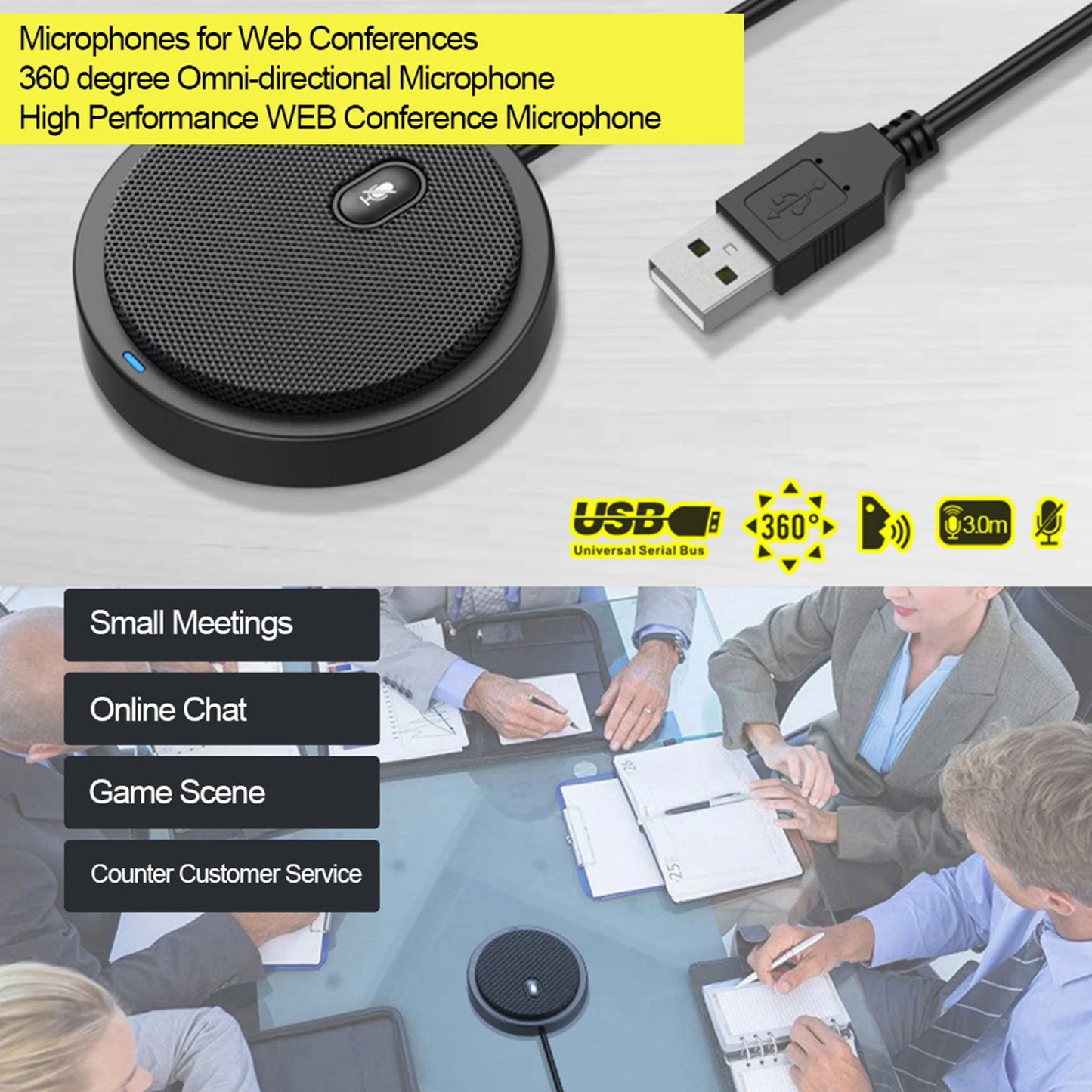 UM02 USB Omni-directional Condenser Microphone Mic for Meeting Business Conference Computer Laptop Voice Chat Video Games Live