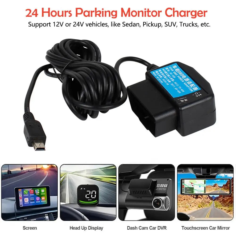 Output 5V 3A Mini Micro 5PIN USB Ports Car OBD Cigarette Adapter Lighter Power Box with 3.5m Switch Cable for Dash Cam Char F1P0