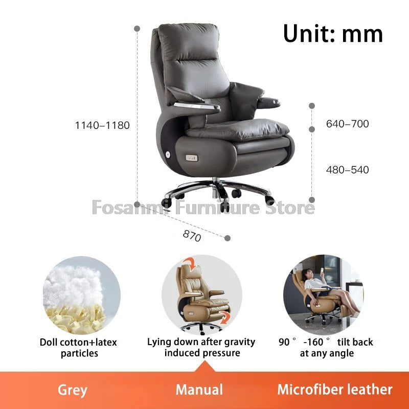 Comfortable Office Home Swivel Chair Soft Adjustable Computer Chair Thick Backrest Fixed Armrests and Footrest Gaming Desk Chair