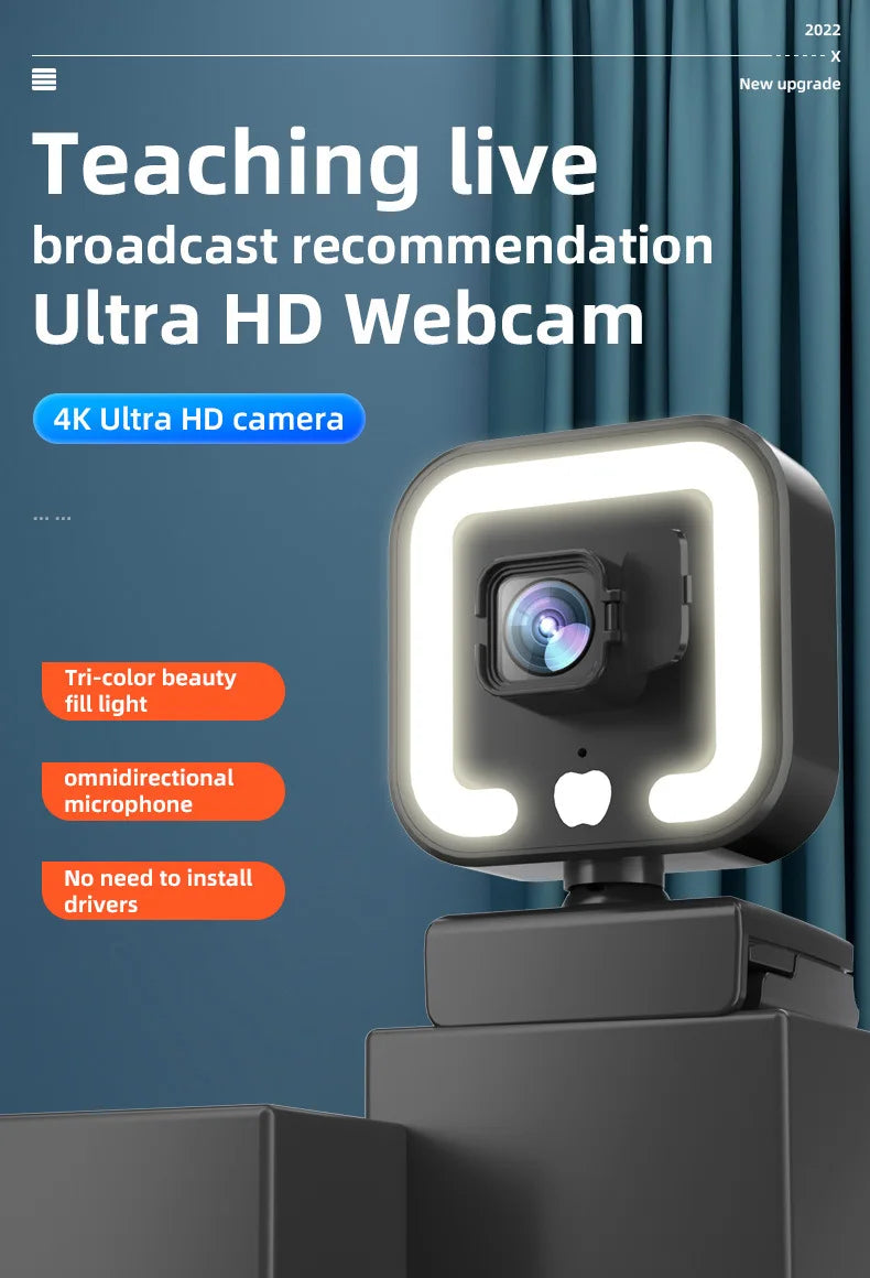 4K Webcam 1080P Full HD Web Camera Auto Focus With Fill-in Light Microphone USB Plug Web Cam For PC Computer Laptop Video