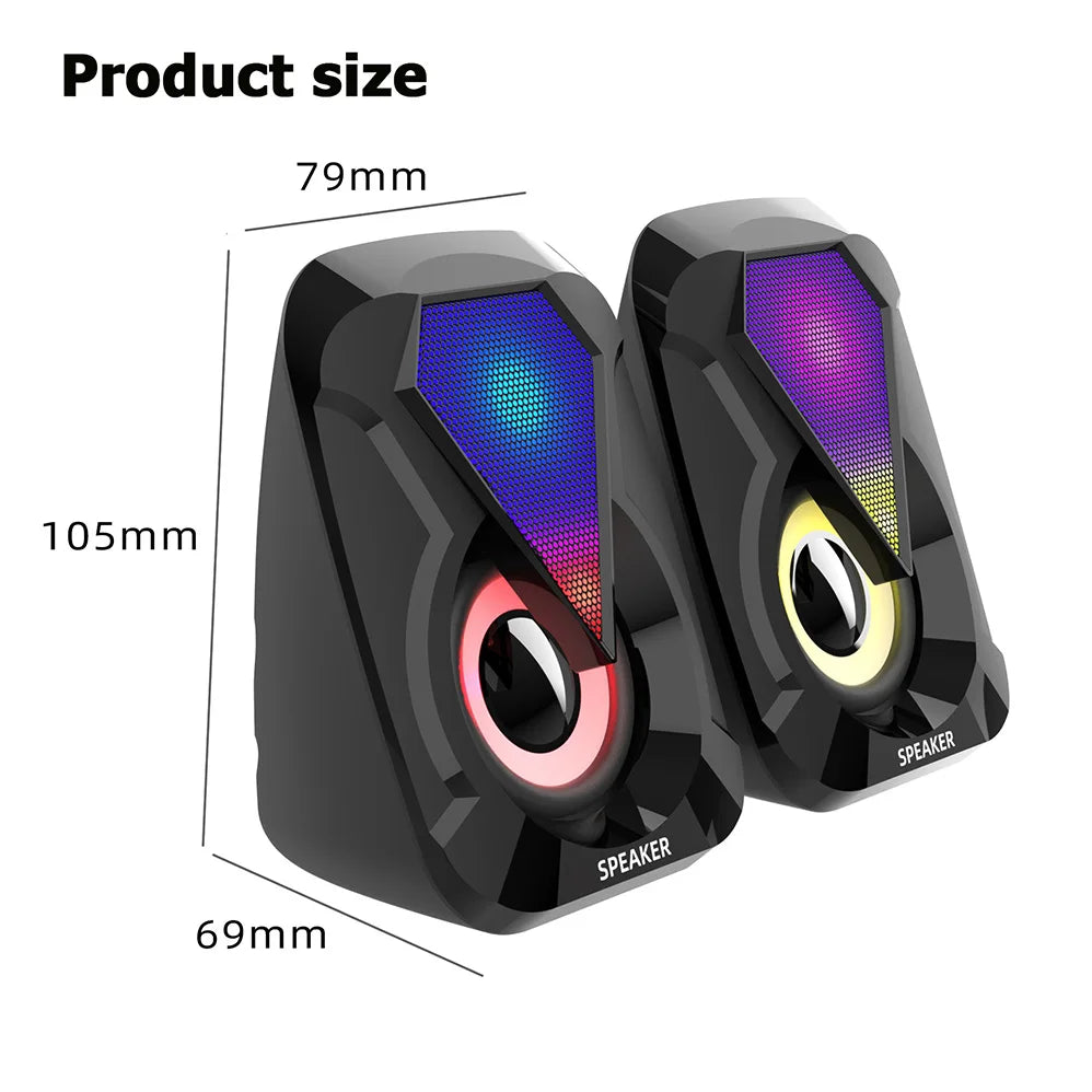 USB wired computer speaker, bass stereo speaker, color RGB light, laptop, smartphone, MP3 player