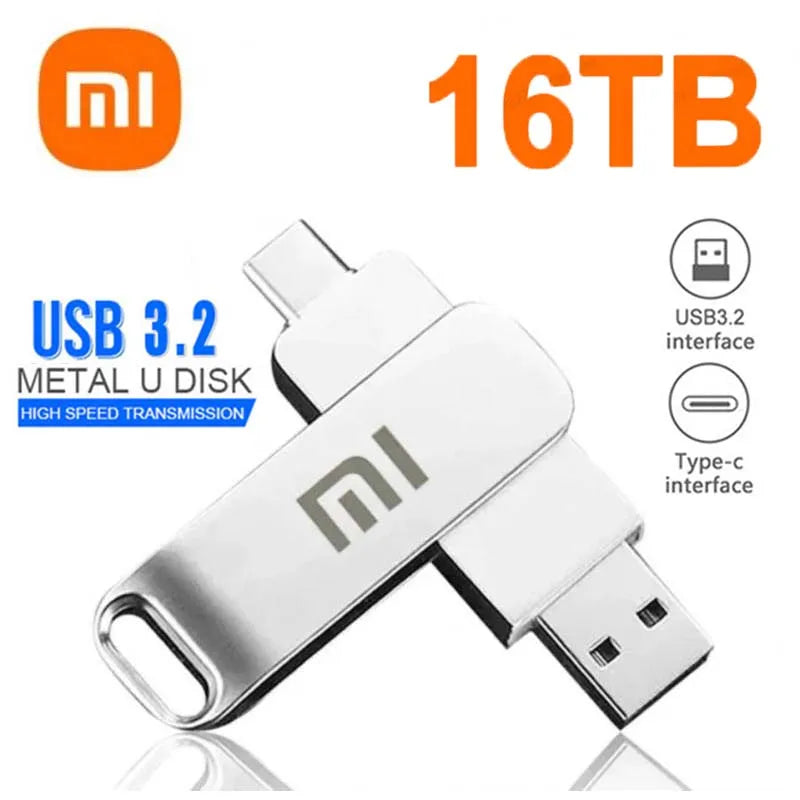 Xiaomi 16TB 3.2 USB Flash Drive Waterproof High Speed Transfer Type-c 2-In-1 Interface Universal for Mobile Phone Computer