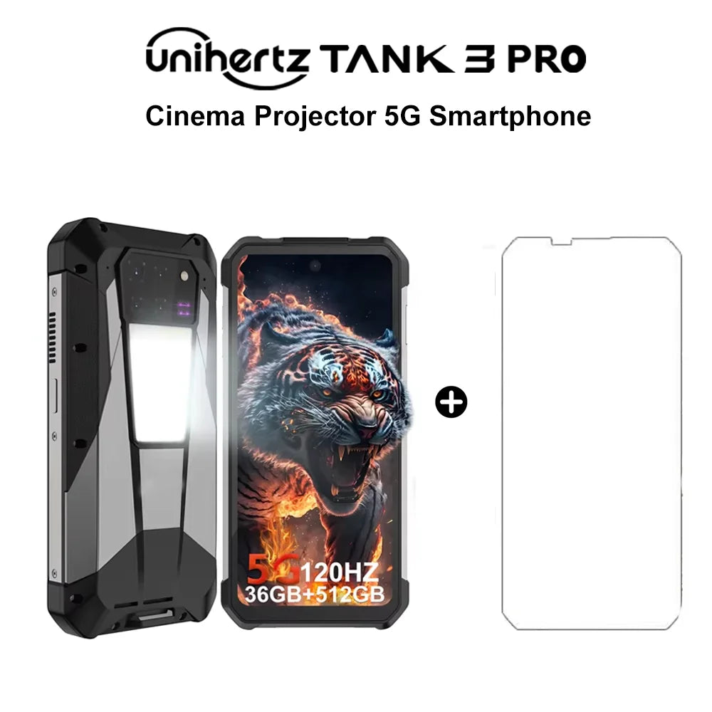 Unihertz Tank 3 Pro 8849 Rugged 5G Smartphone Android with 100 Lumens Projector 32GB 512GB 23800mAh 6.79" FHD Waterproof Phone