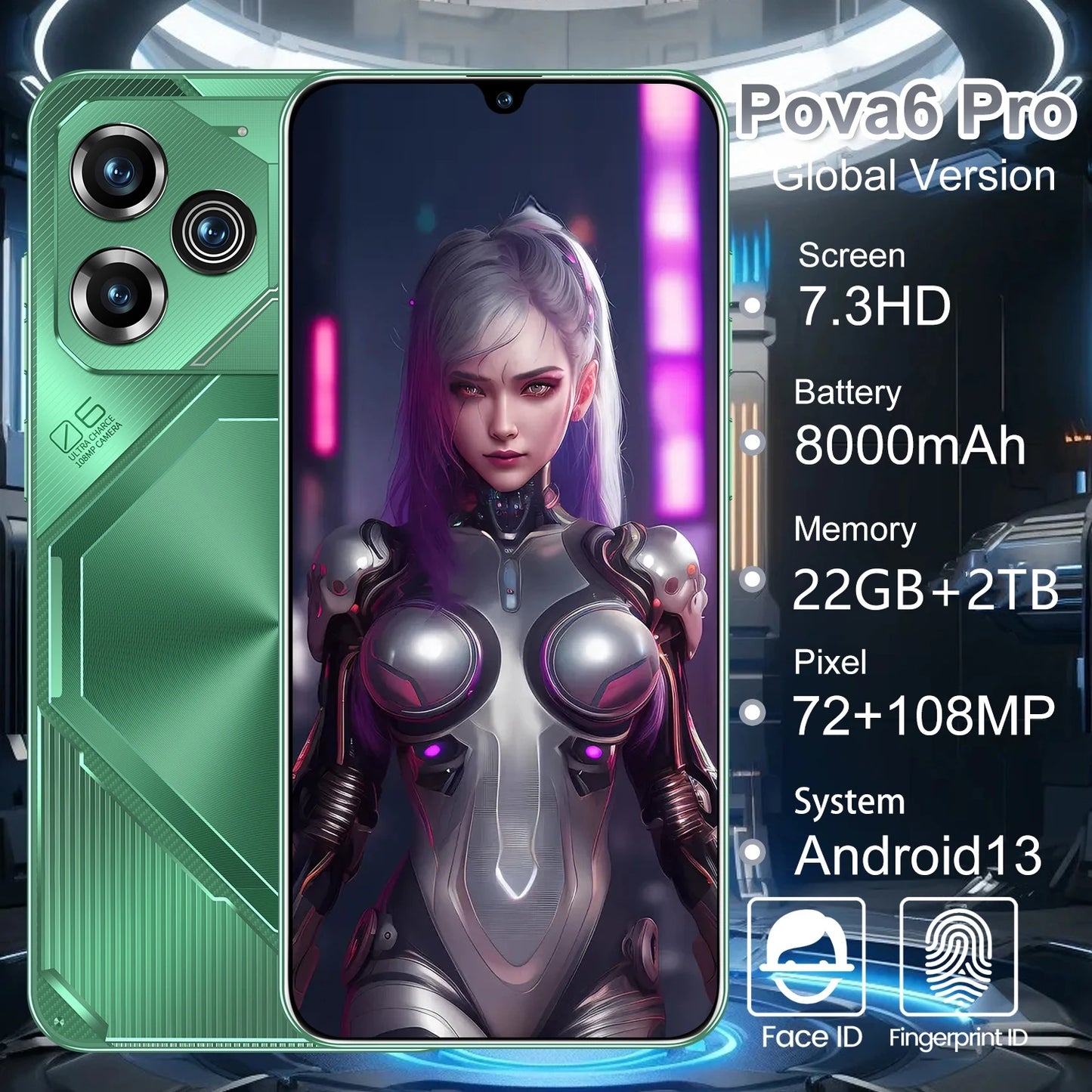 Global Version Pova 6 Pro Smartphone 22GB+2TB 7.3 inch 8000mAh 4G 5G Dual SIM Cellphone 108MP Cam 10 Core Chip Super Game Phones