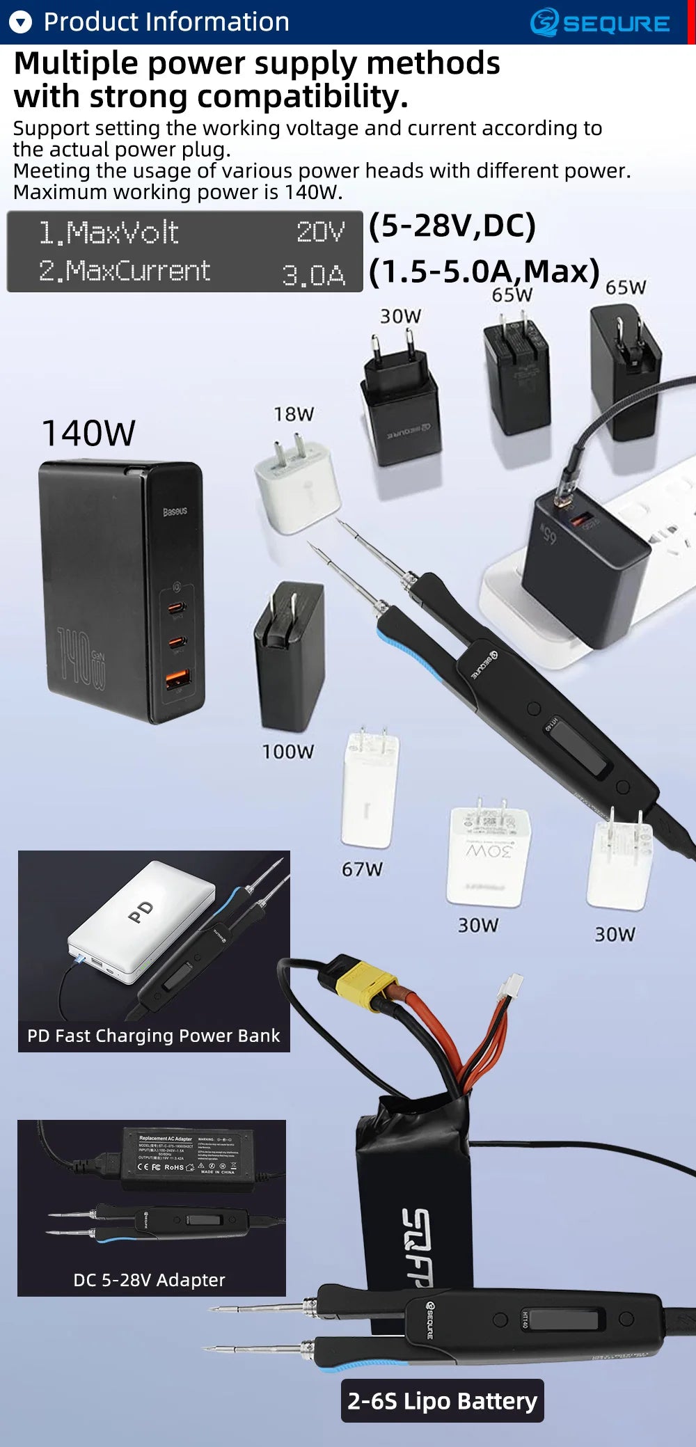 SEQURE HT140 2-IN-1 Hot Tweezers & Soldering Iron Compatible with C210 Tip Portable Tweezers Soldering Station Support PD|QC|DC