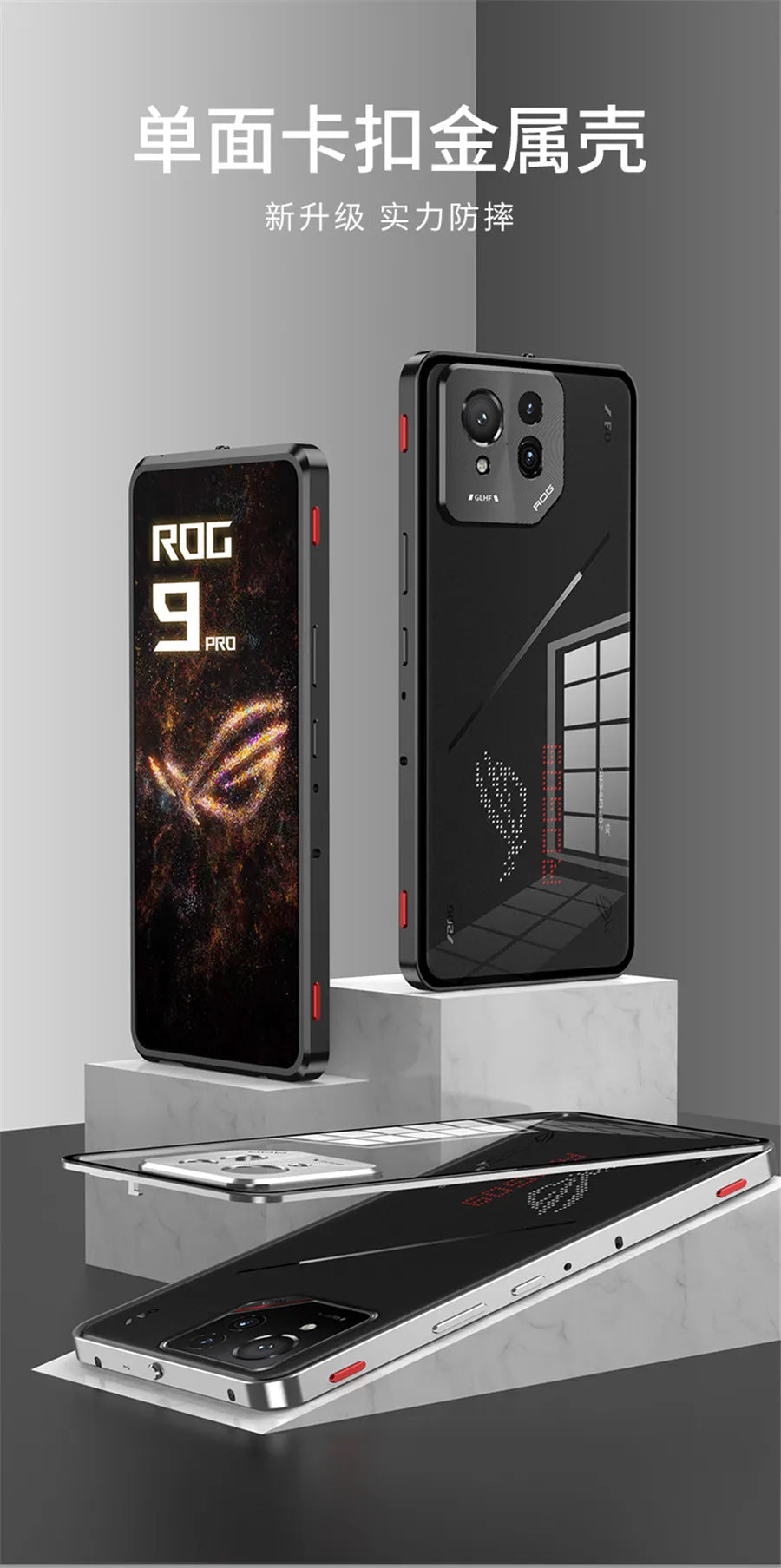 For ROG Phone 9 Pro Case,Metal Aluminium Magnet Shockproof Shell,Camera Protection Transparent Phone Case Funda For ROG Phone 9